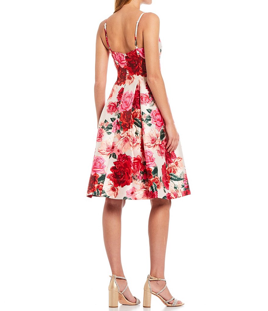 Eliza J Floral Mikado V-Neck Fit and Flare Sleeveless Dress
