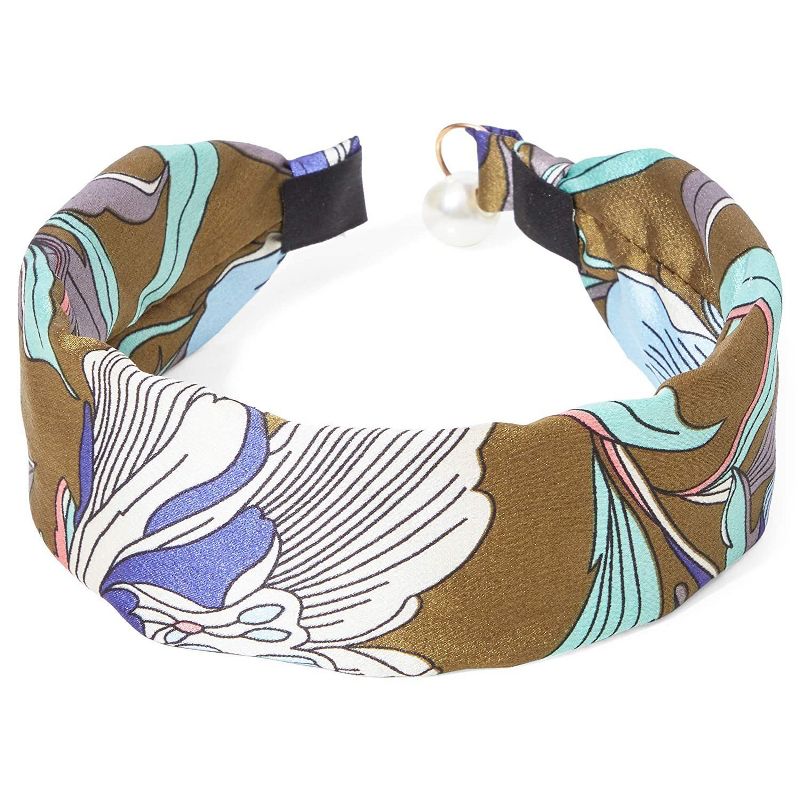 Glamlily 2 Pack Vintage Boho Satin Women's Headbands, Floral Print with Pearls, 5 x 1.7 x 6 in