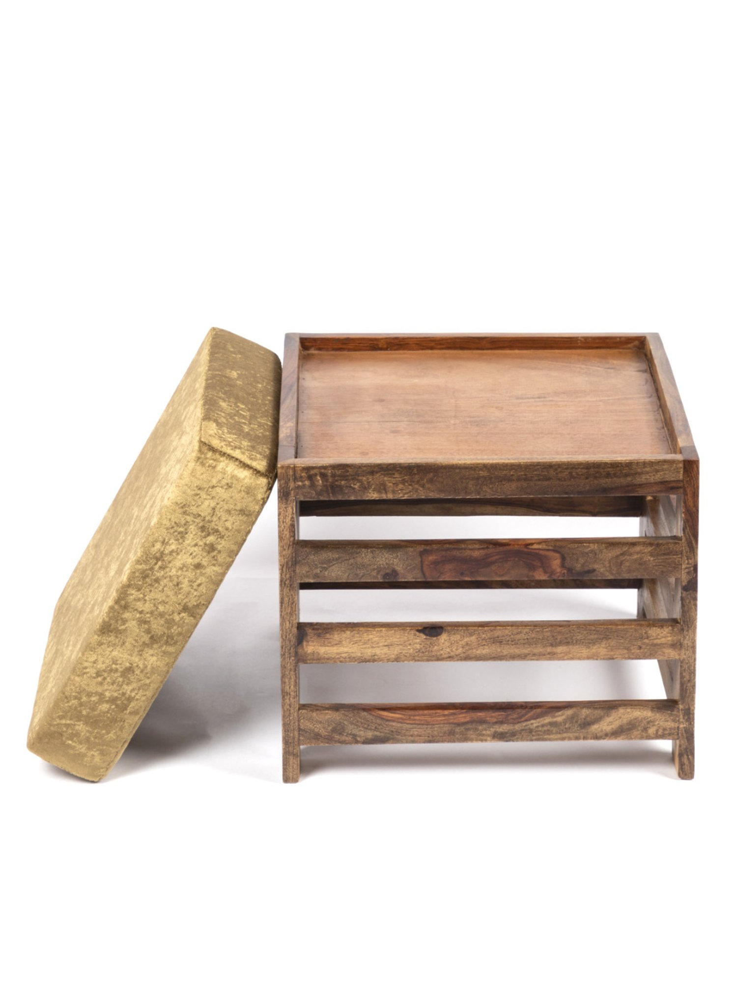 Ikiriya Houston Solid Brown & Green Sheesham Wood Stool Teak Finish