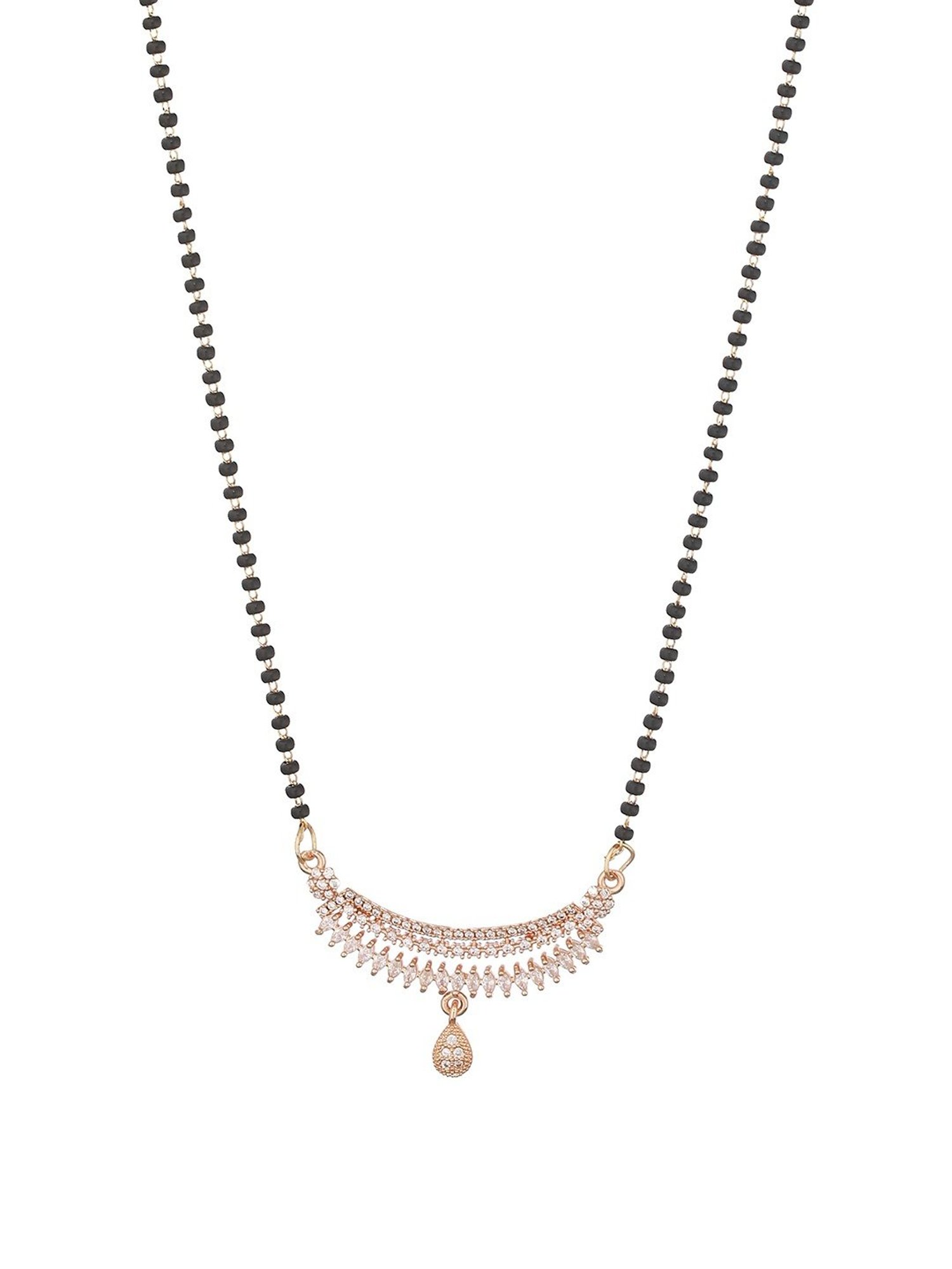 Aatmana Rose Gold-Plated & White CZ Stone-Studded Mangalsutra
