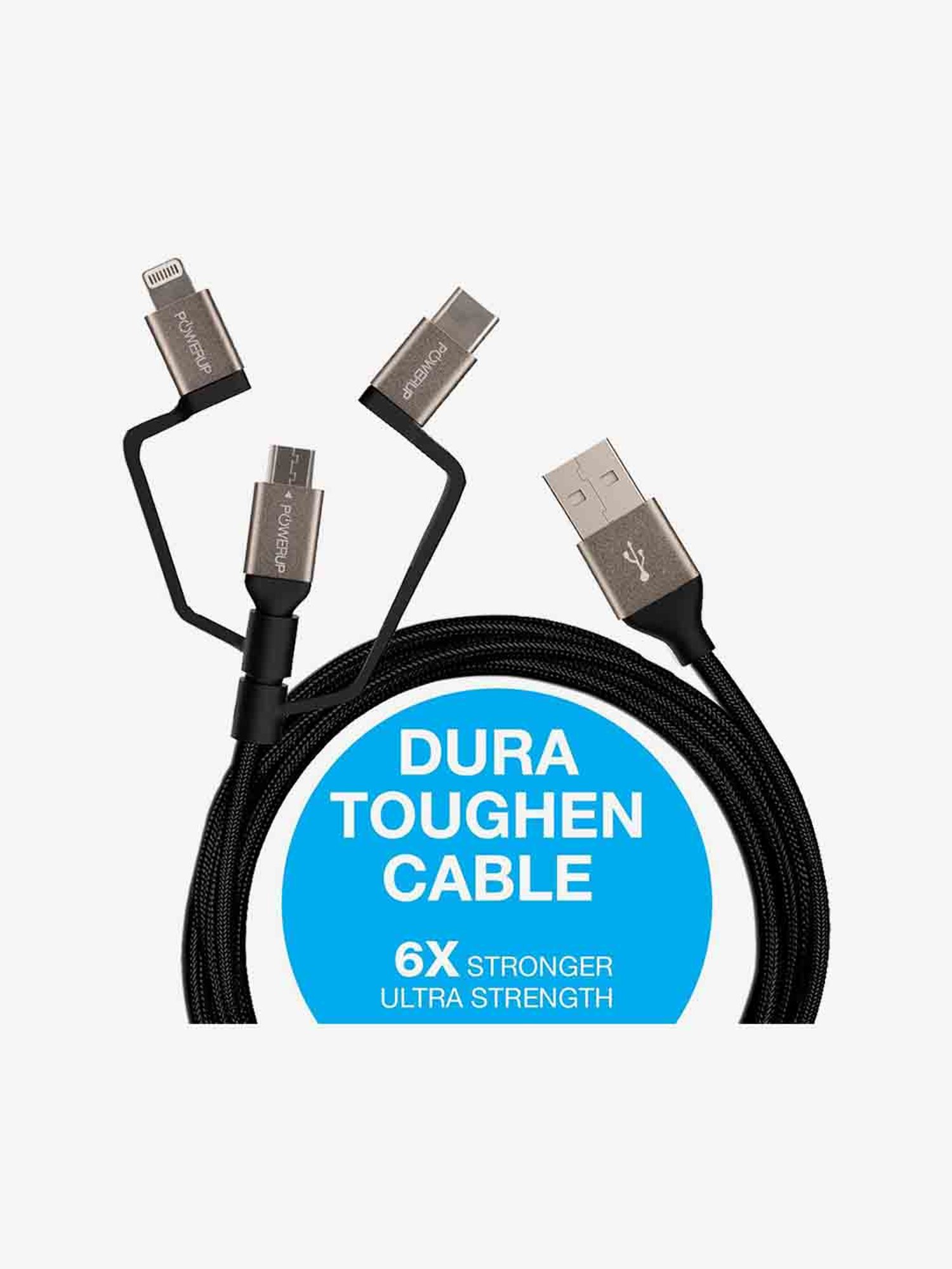 Powerup Stay Charged Usb To Lightning, Type C, Micro Apple Mfi Certified 1.5M (Black)