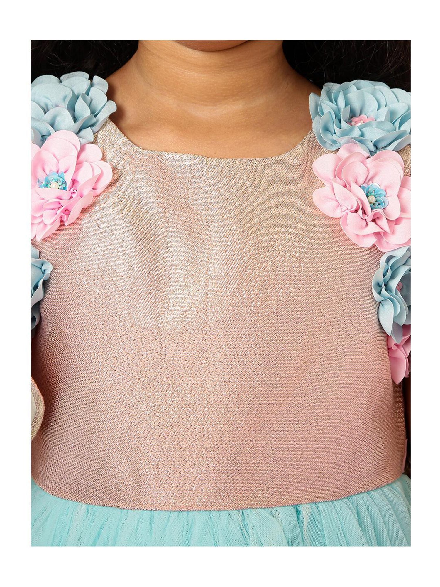 A Little Fable Girls Peach & Blue Shimmer Dress