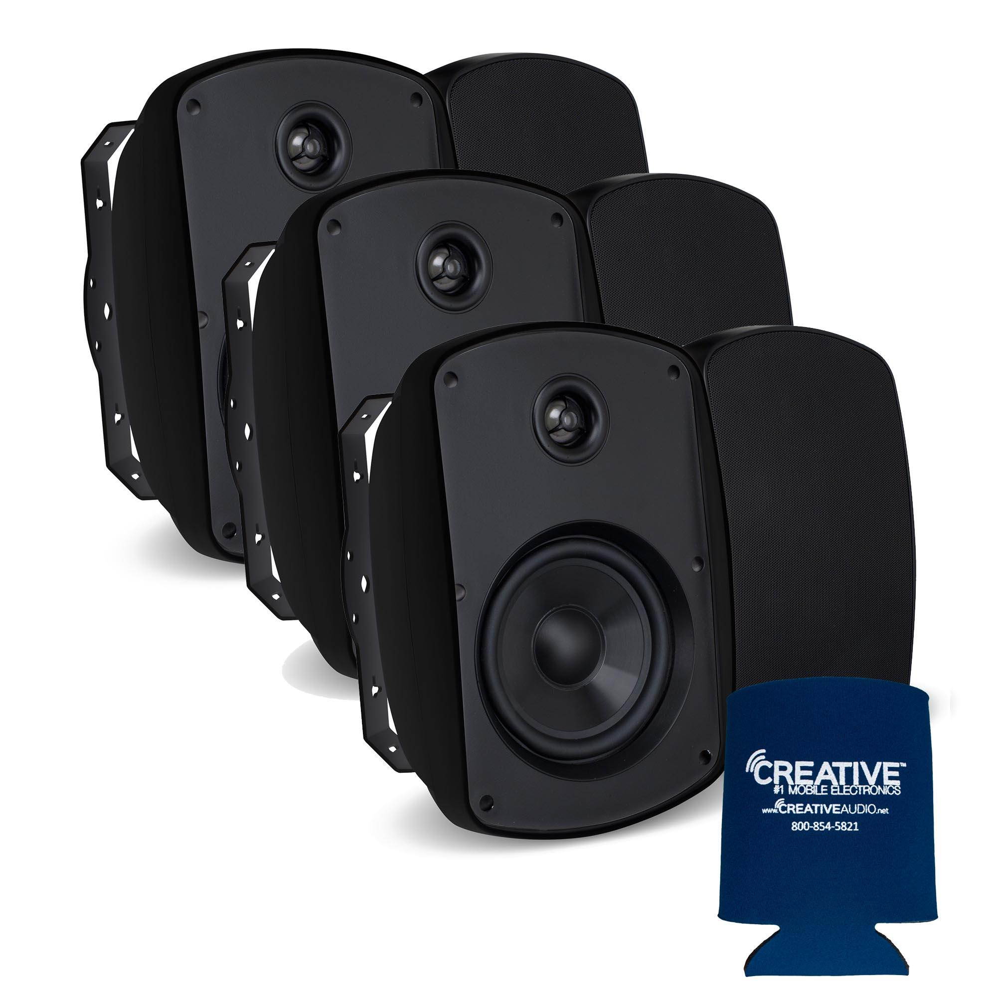 Russound 5" Black Indoor Outdoor Wall Mount or Bookshelf Speaker Bundle 3 pair (6 total)