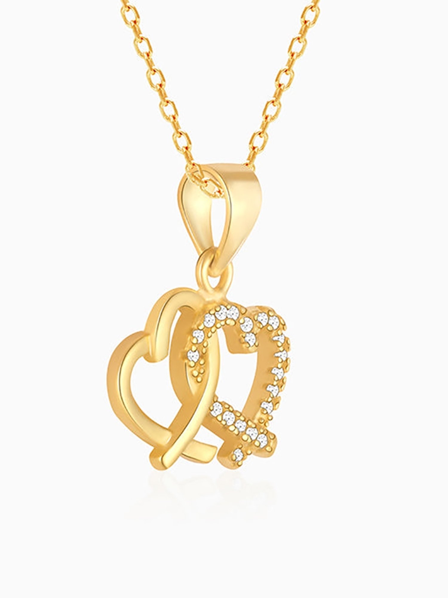GIVA 92.5 Sterling Silver Golden Bonding Hearts Pendant with Link Chain