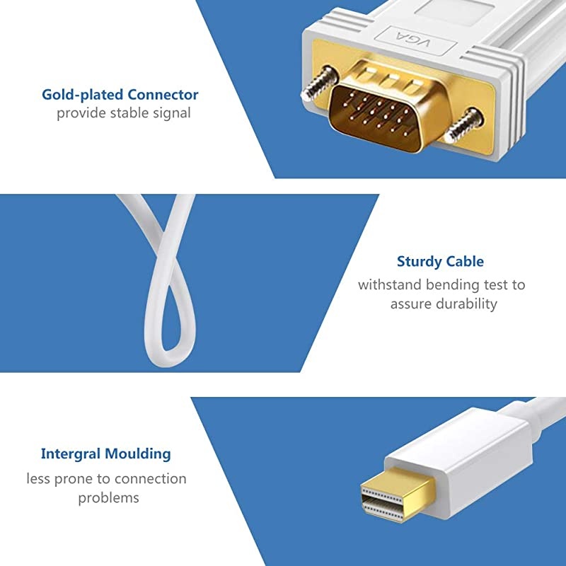 DisplayPortThunderbolt to VGA CableMicrosoft Surface Pro 6 5 4 3 Video Display Adapter CordDP to VGA Converter Lead for MacMacBook ProAirMS Surface Book to MonitorProjectorTV6FT