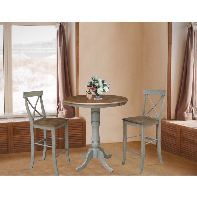 36" 2pc Casey RoundExtendable Dining Table with X Back Bar Stools Hickory Brown - International Concepts