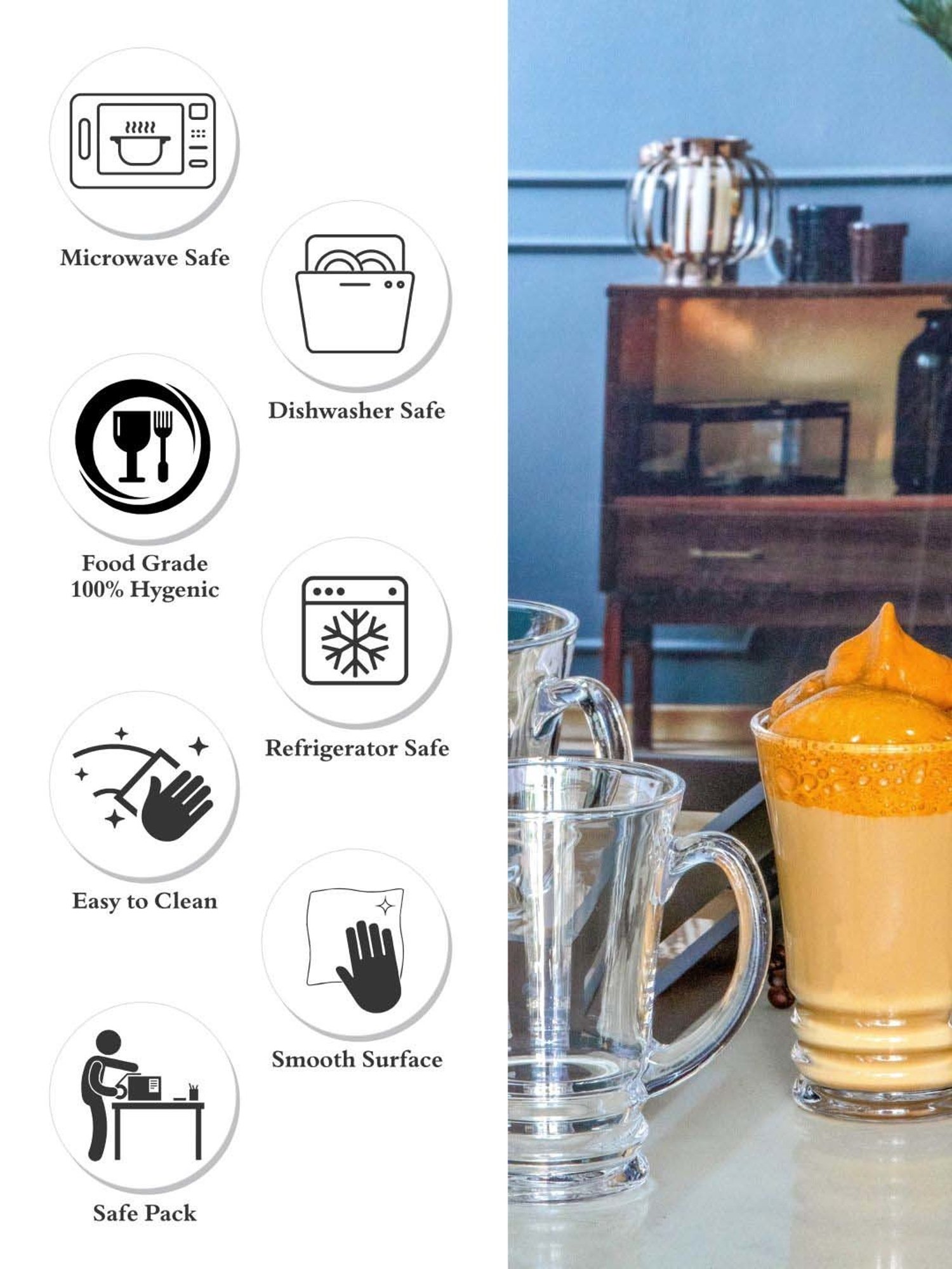 Goodhomes Transparent Glass Coffee Mug (0.22 L) - Set of 6