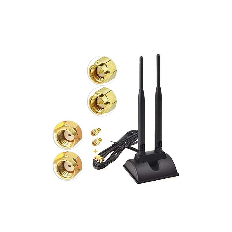 2.4GHz 5GHz Dual Band WiFi Antenna RP-SMA Male Connector with SMA Male to RP-SMA Female Adapter (2-Pack) for PCI-E WiFi Network Card USB WiFi Adapter Wireless Router