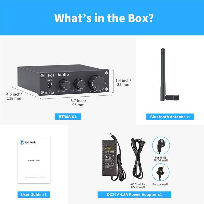 Bluetooth 5.0 aptX Stereo Audio Amplifier 2.1 Channel Receiver Class D Mini Hi-Fi Integrated Digital Wireless Amp with Bass & Treble Control 50W x2+100W x1 for Home Passive Speakers Subwoofer BT30A