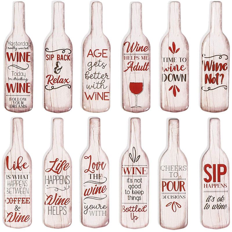 12 Pack Fun Wine Bottle Design Decorative Magnets for Fridge Refrigerator Locker