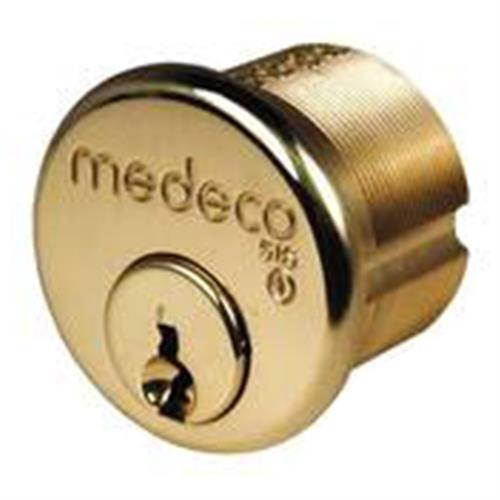Medeco 10-5500-605-FM Bright Brass 2" Mortise Cylinder With 6 Pin Tumbler