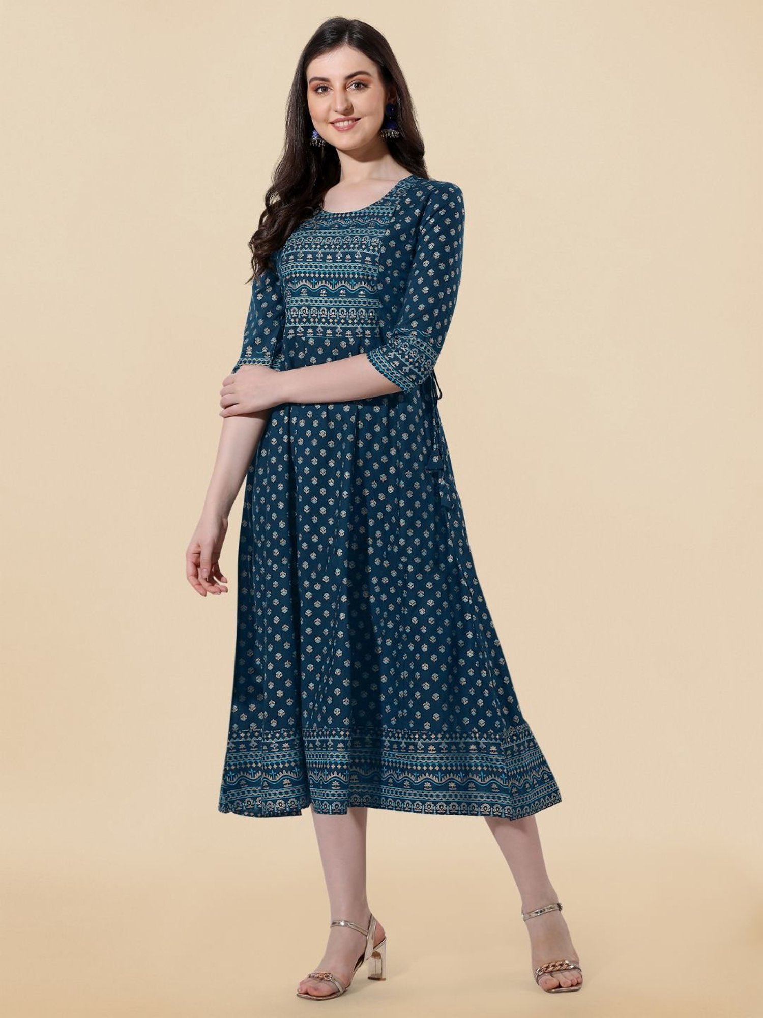 MIRCHI FASHION Blue Embroidered A-Line Dress