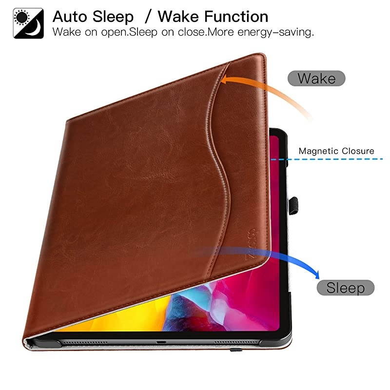for iPad Pro 11 Case 2nd Generation 2020 Release Premium Leather Smart Folio Case + Support Pencil Pair Charging + Auto WakeSleep + Multiple Viewing Angles Cover Brown