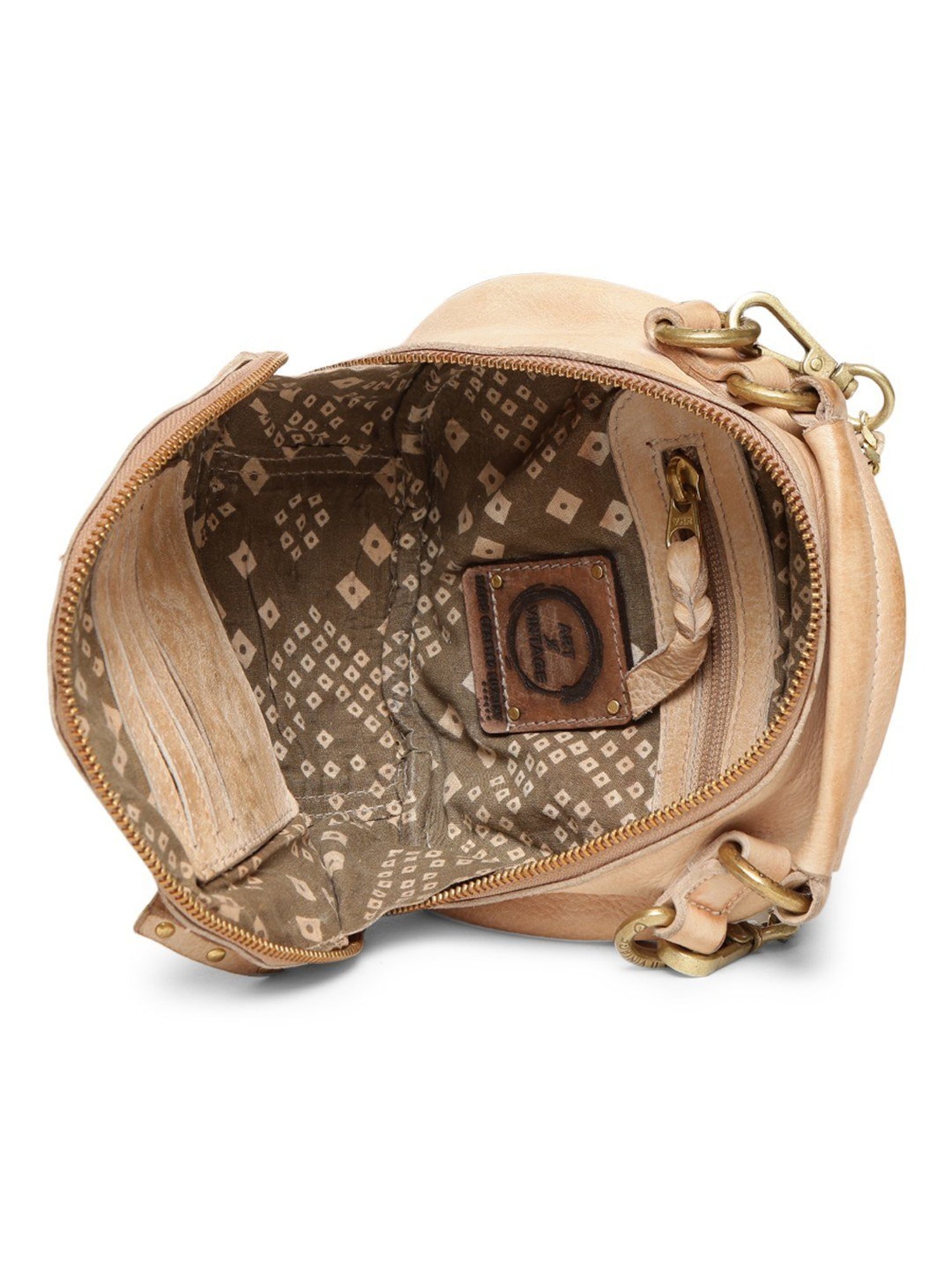 Art N Vintage Rivet & Concho Cream Leather Embellished Small Handbag