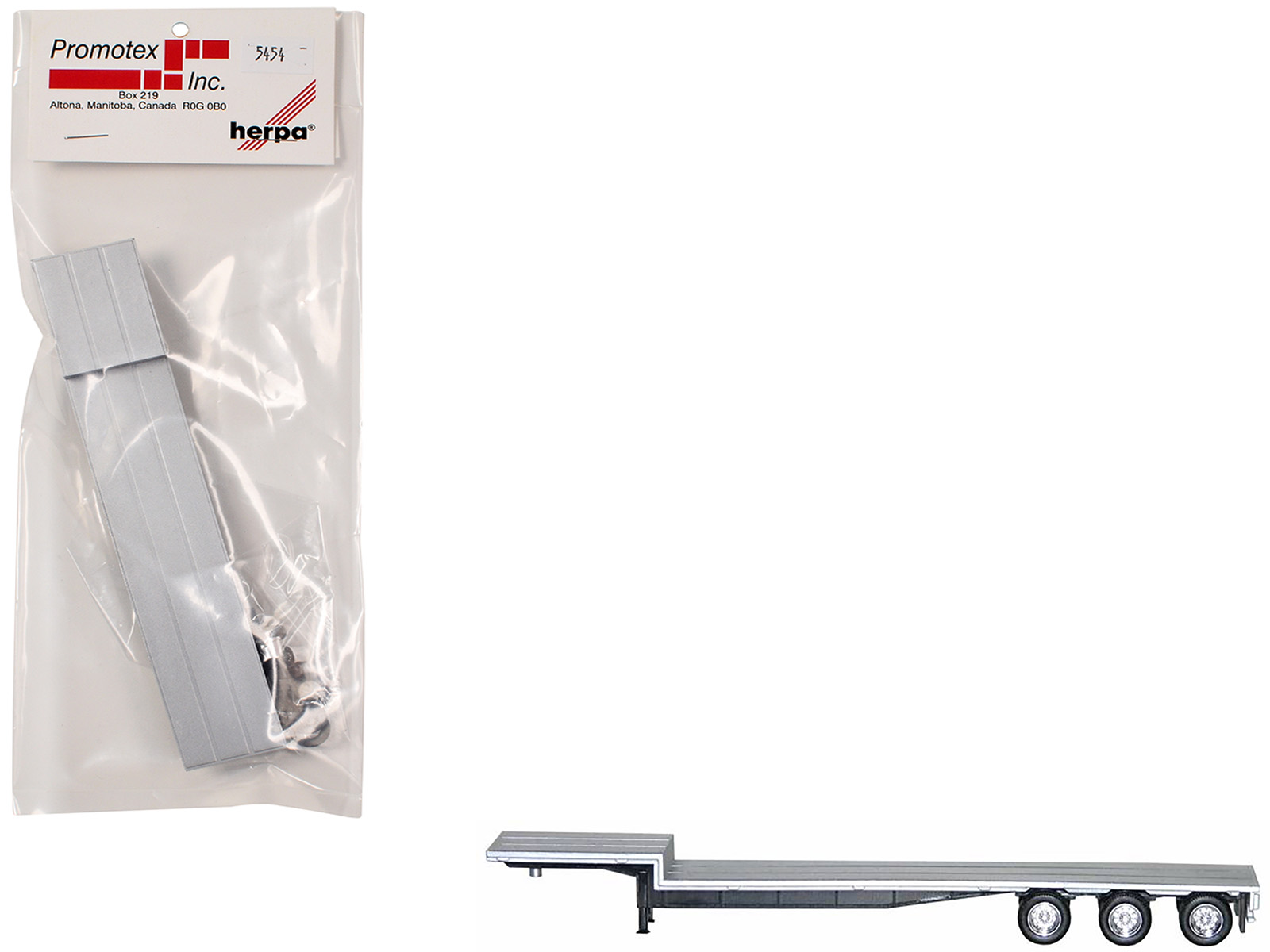 48ft 3-Axle Drop Deck Trailer with Chrome Wheels and Silver Top 1/87 (HO) Plastic Model by Promotex