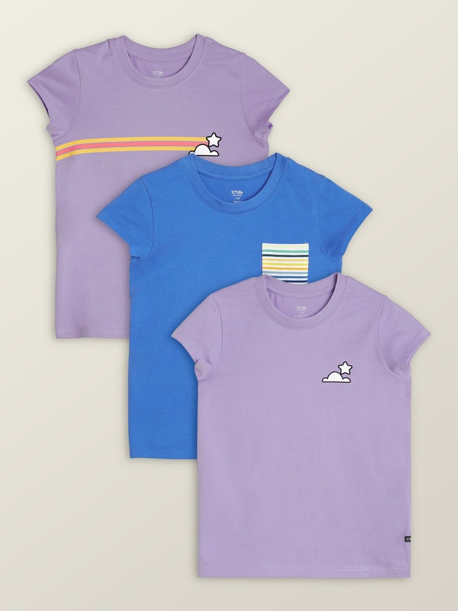 XY Life Kids Multicolor Cotton Printed T-Shirt (Pack of 3)