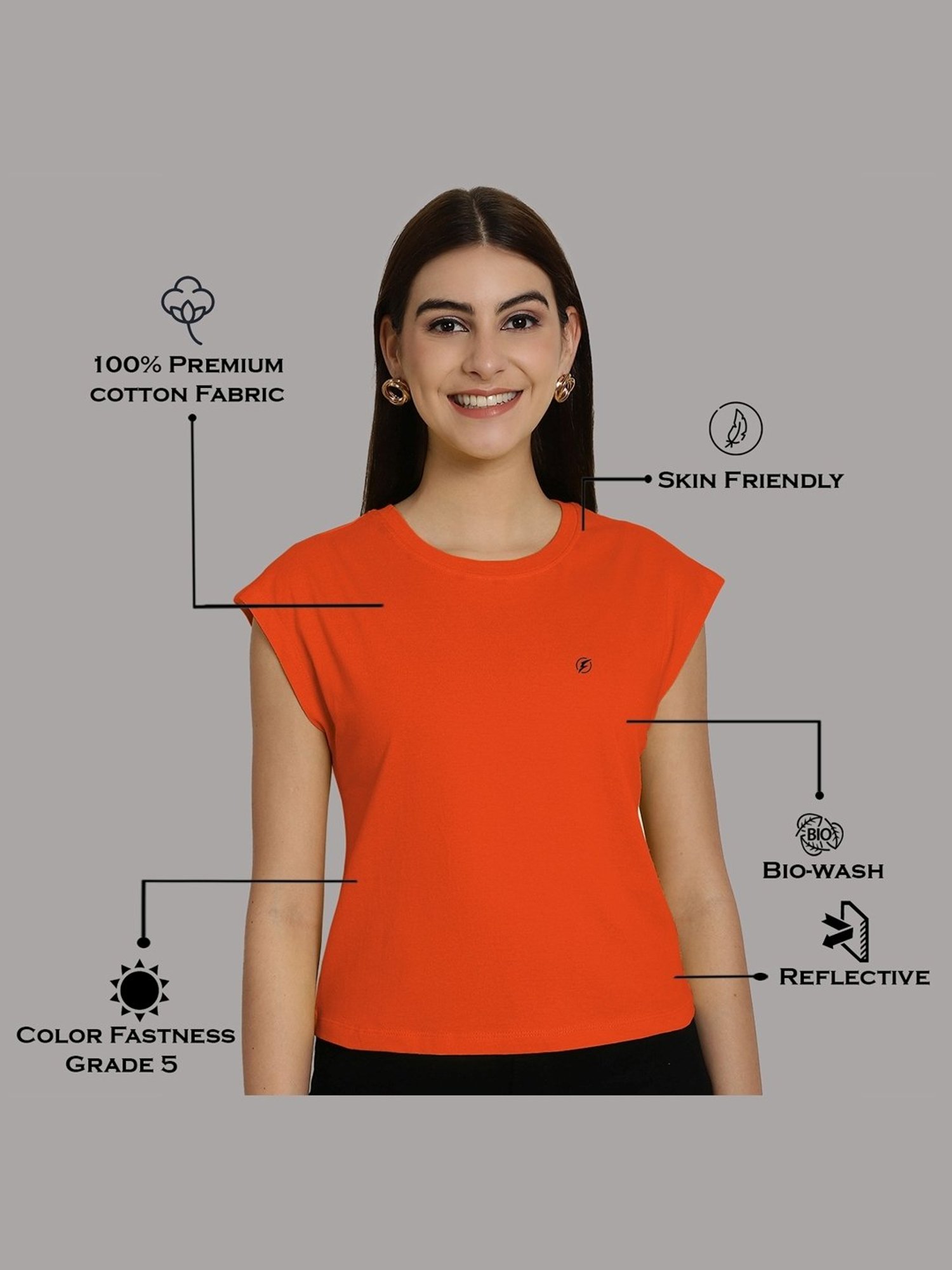 Friskers Orange Slim Fit Sports T-Shirt