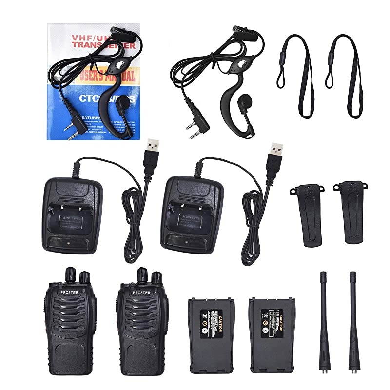 Rechargeable Walkie Talkies 1 Pair, 16 Channel Long Range Two Way Radios with USB Charger Earpiece Mic, Handheld Walky Talky Transceiver 2 Pack