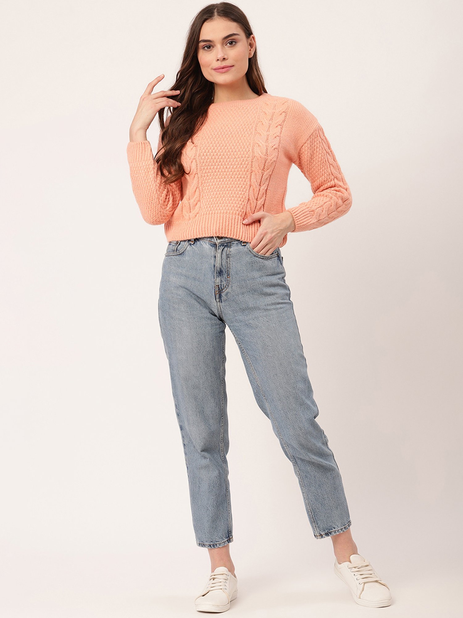 Elle Peach Self Design Sweater