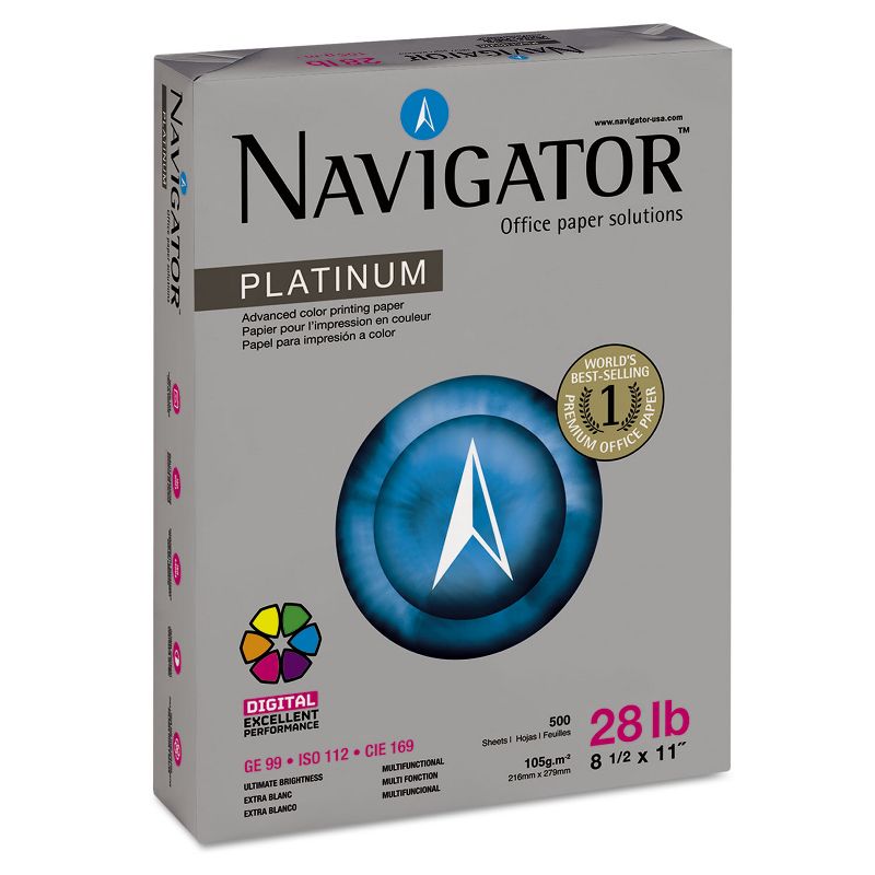 Navigator Platinum Paper 99 Brightness 28lb 8-1/2 x 11 White 500 Sheets/Ream NPL1128