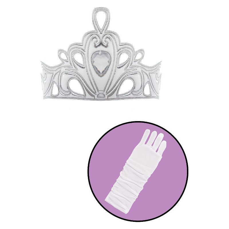 Little Adventures Girls' Princess Gloves White with Diva Crown Silver