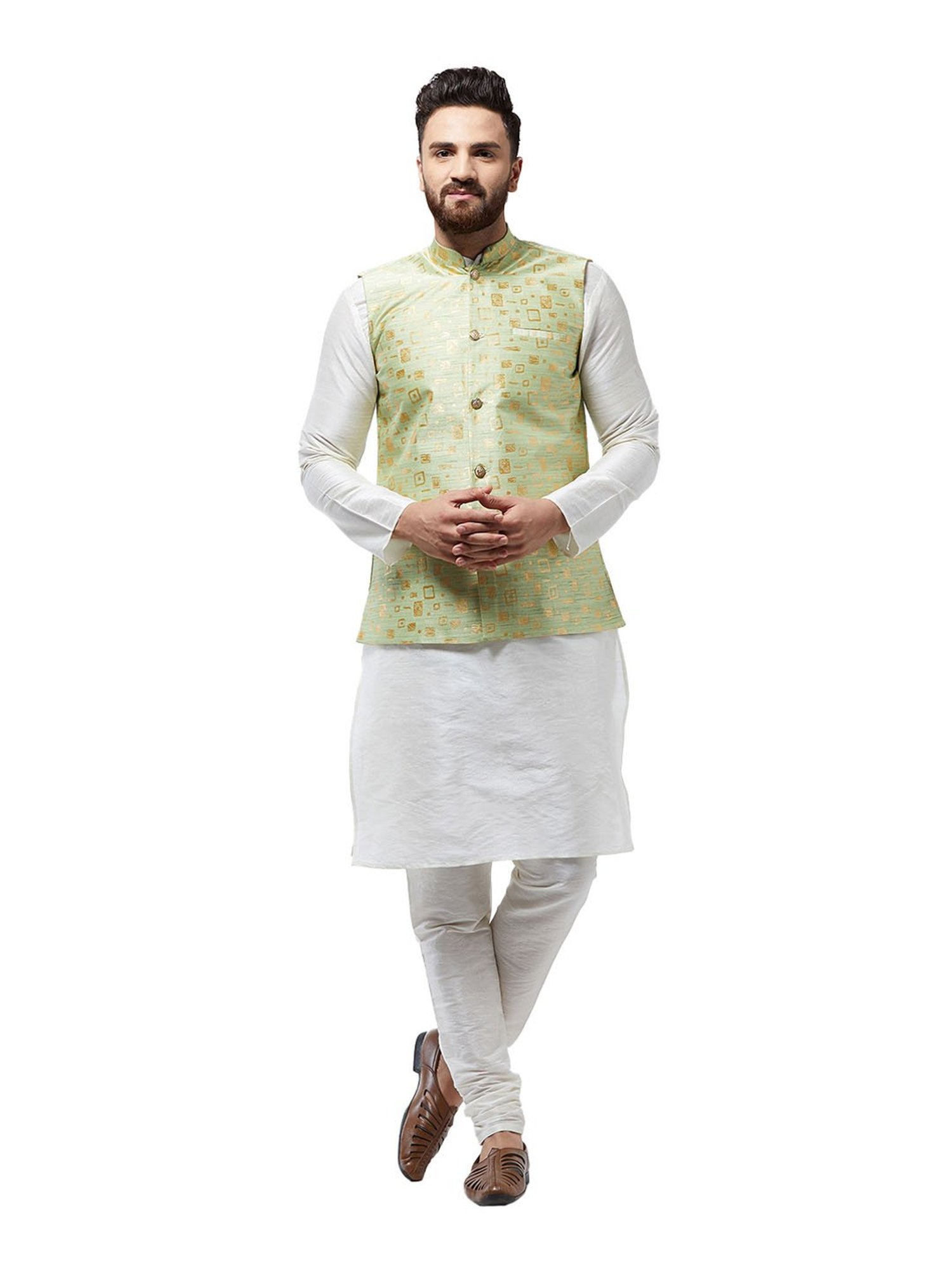 Sojanya Off White & Green Printed Suit