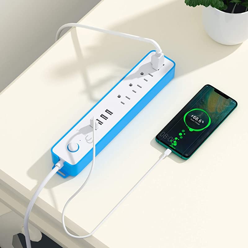 ON USB Surge Protector Power Strip, 4 Multi Outlets with 4 USB Charging Ports, 3.4A Total Output-600J Surge Protector Power Bar, 6 ft Long UL Cord, Wall Mount-Blue&hellip;