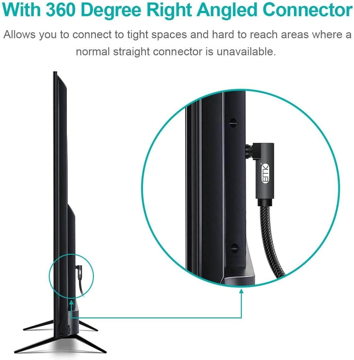 90 Degree Optical Audio CableEMK Toslink Cable Nylon Braided Digital Audio Optical Cable for Sound Bar TV PS4 Xbox Gray (5ft)