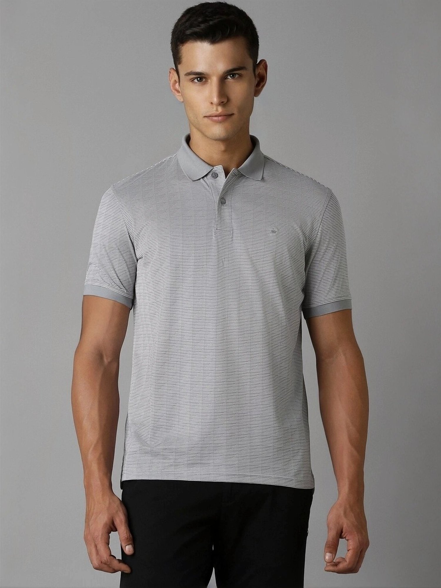 Louis Philippe Grey Regular Fit Printed Polo T-Shirt