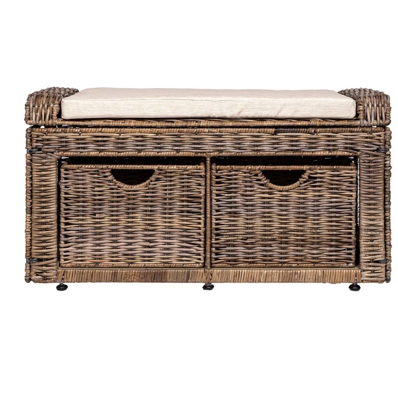 happimess Palermo 34.50" 2 Drawer Wicker Storage Bench, Gray 