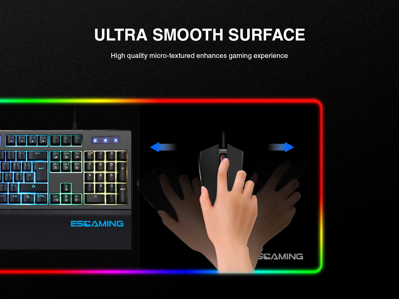 ESGAMING  Oversize RGB Gaming Mouse Pad (35.4x15.7) with 7 color lighting  and  five RGB effects