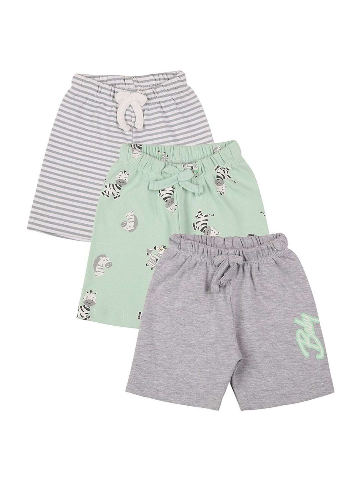 Mee Mee Kids Green & White Cotton Printed Shorts (Pack of 3)