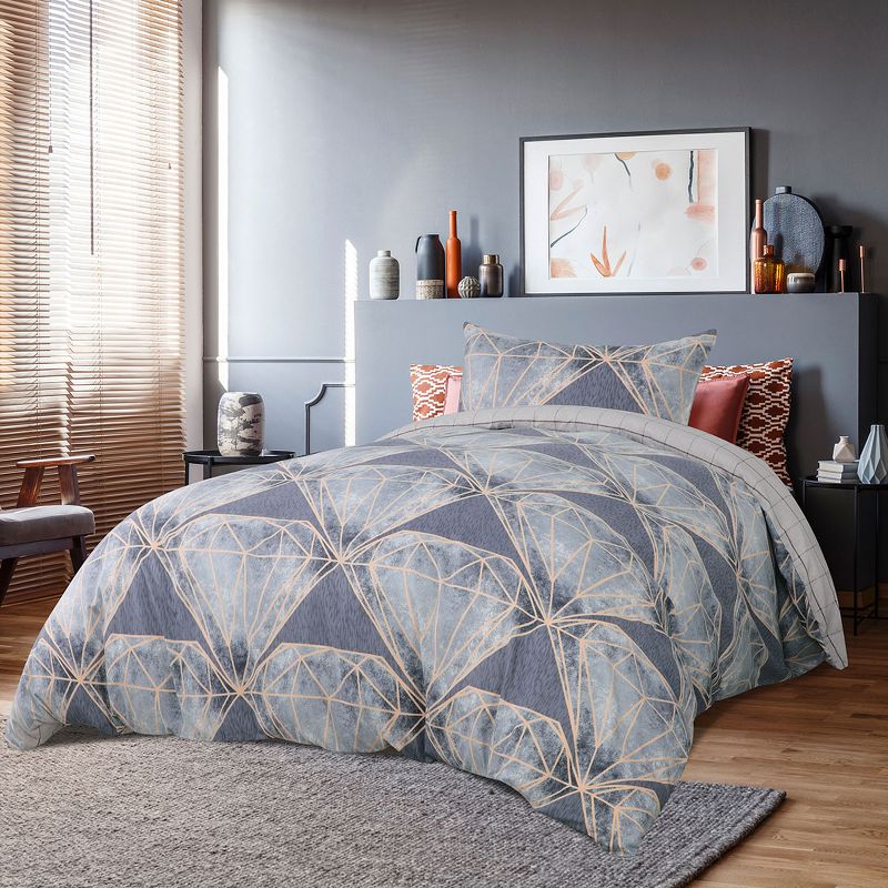 2 Pcs Twin Double Brushed Microfiber Masonry Pattern Duvet Cover Bedding Sets Gray  - PiccoCasa