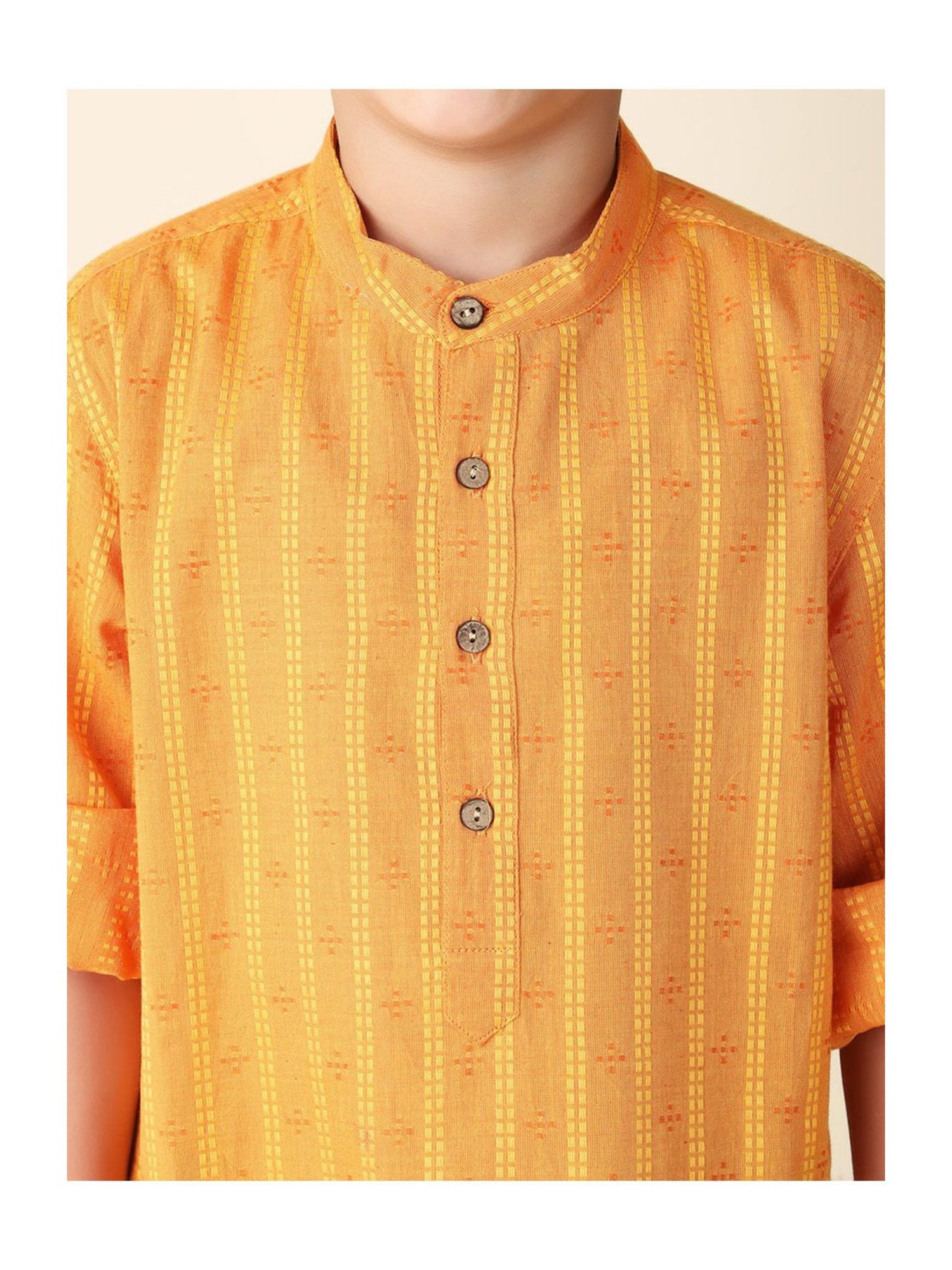 Fabindia Kids Orange Striped Full Sleeves Kurta