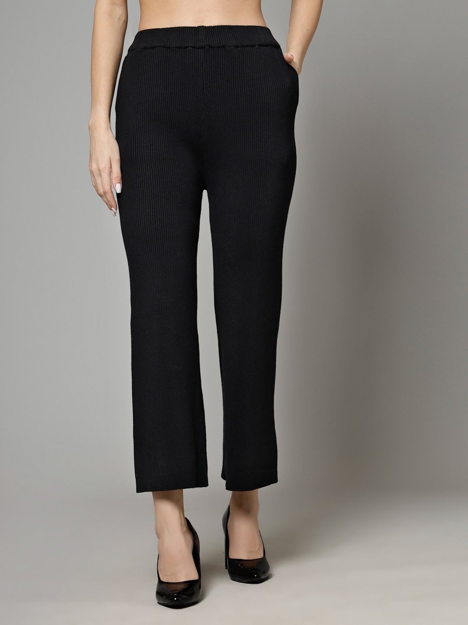 Mafadeny Black Regular Fit Mid Rise Palazzos
