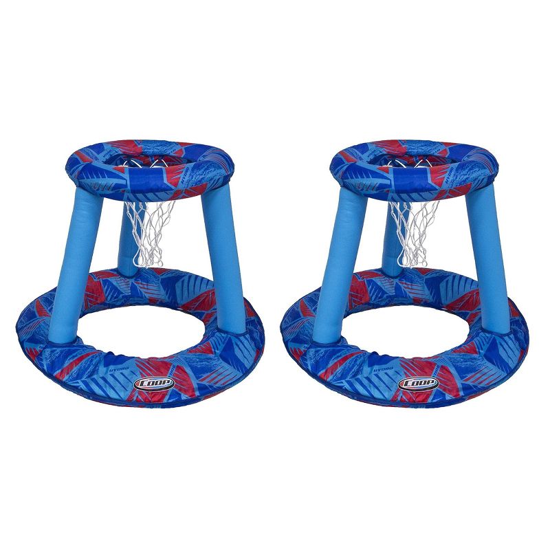 SwimWays Coop Inflatable Floating Water Pool Basketball Hoop Game w/ Spring Loaded, Storage Bag, and Basketball Included, Blue (2 Pack)