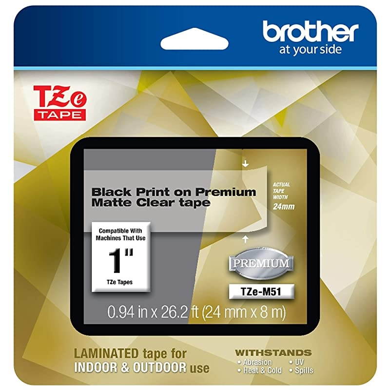 P-touch TZe-M51 Black Print on Premium Matte Clear Laminated Tape 24mm (0.94&rdquo;) wide x 8m (26.2&rsquo;) long