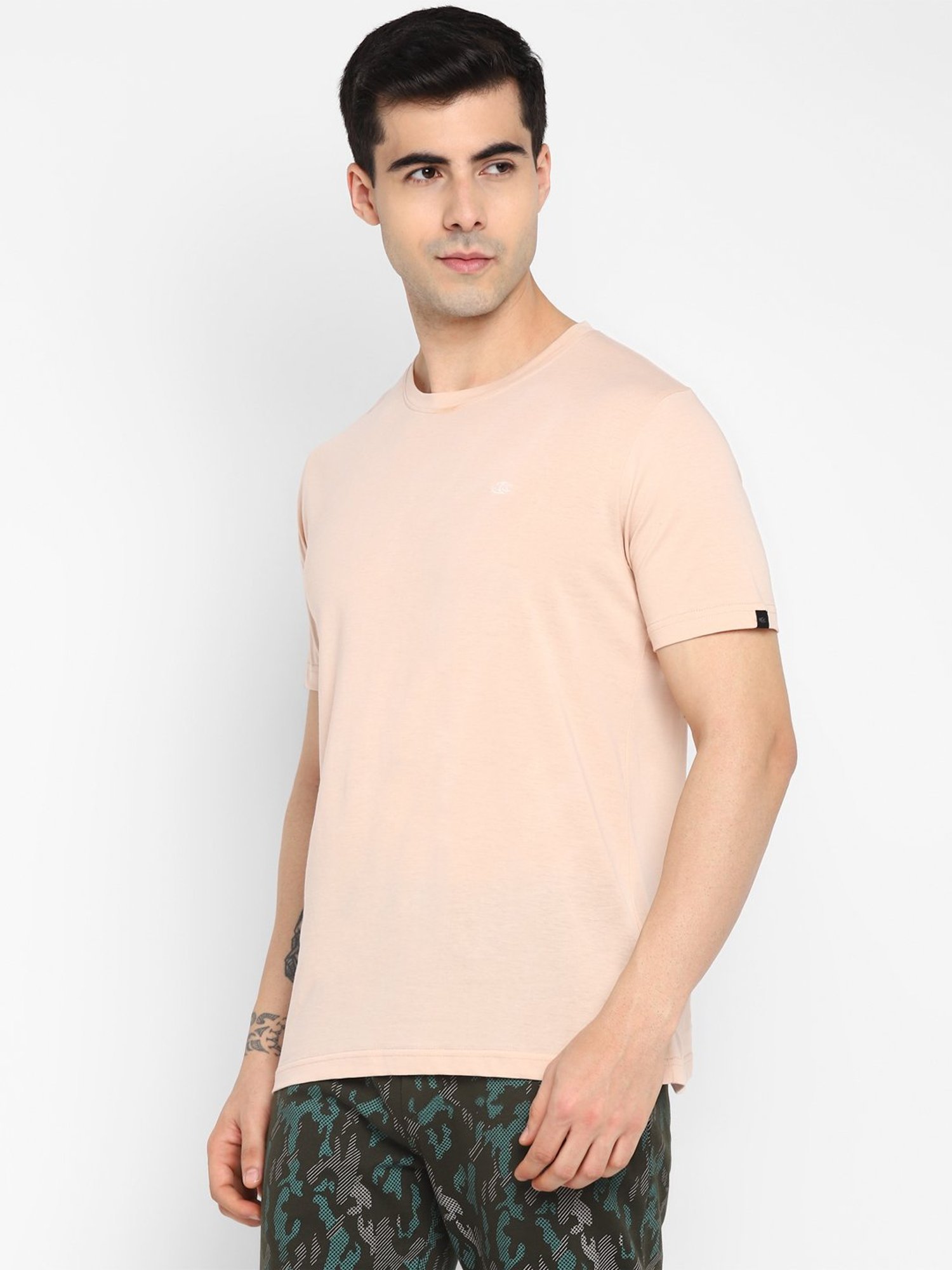 Allen cooper Cream Pure Cotton Regular Fit T-Shirt