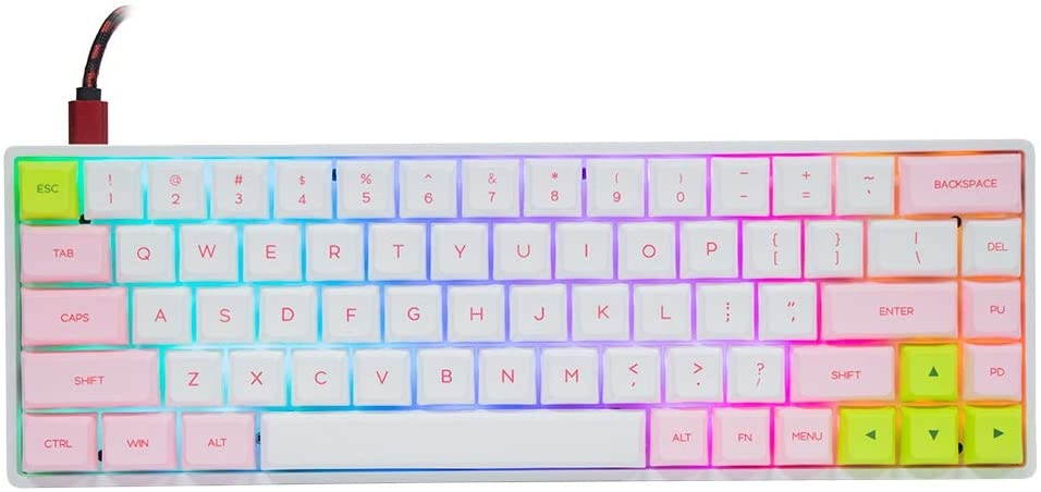 EPOMAKER GK68X 68 Keys Hot-swap RGB Mechanical Keyboard with Split Spacebar Module, Dye-subbed PBT GSA Keycaps, 3Fn Programmable Macros for Mac/Win/Android/iOS (Gateron Red Switch, Pink White)