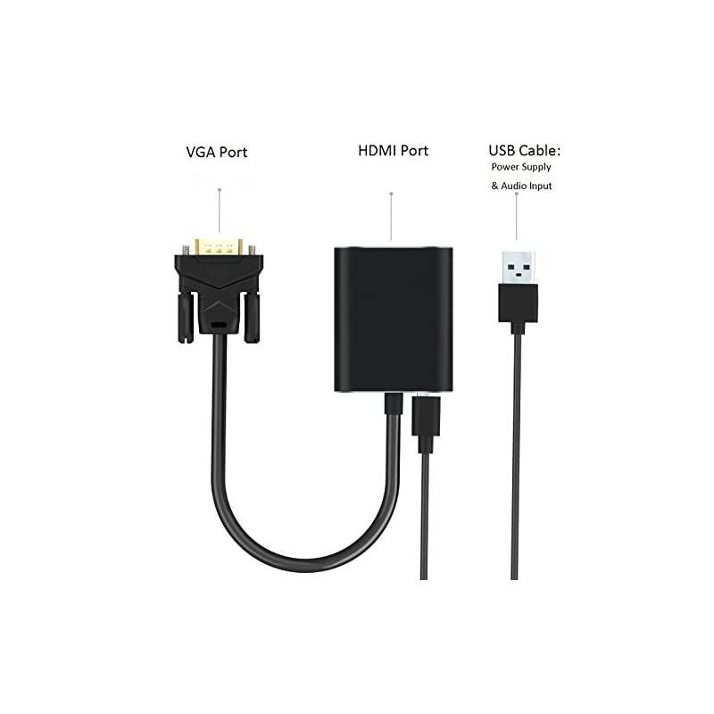 VGA to HDMI,  Gold-Plated 1080P Full HD VGA to HDMI Audio Video Converter Adapter Cable with USB Cable Support HDTV for PC Laptop Display Computer Mac Projector and More