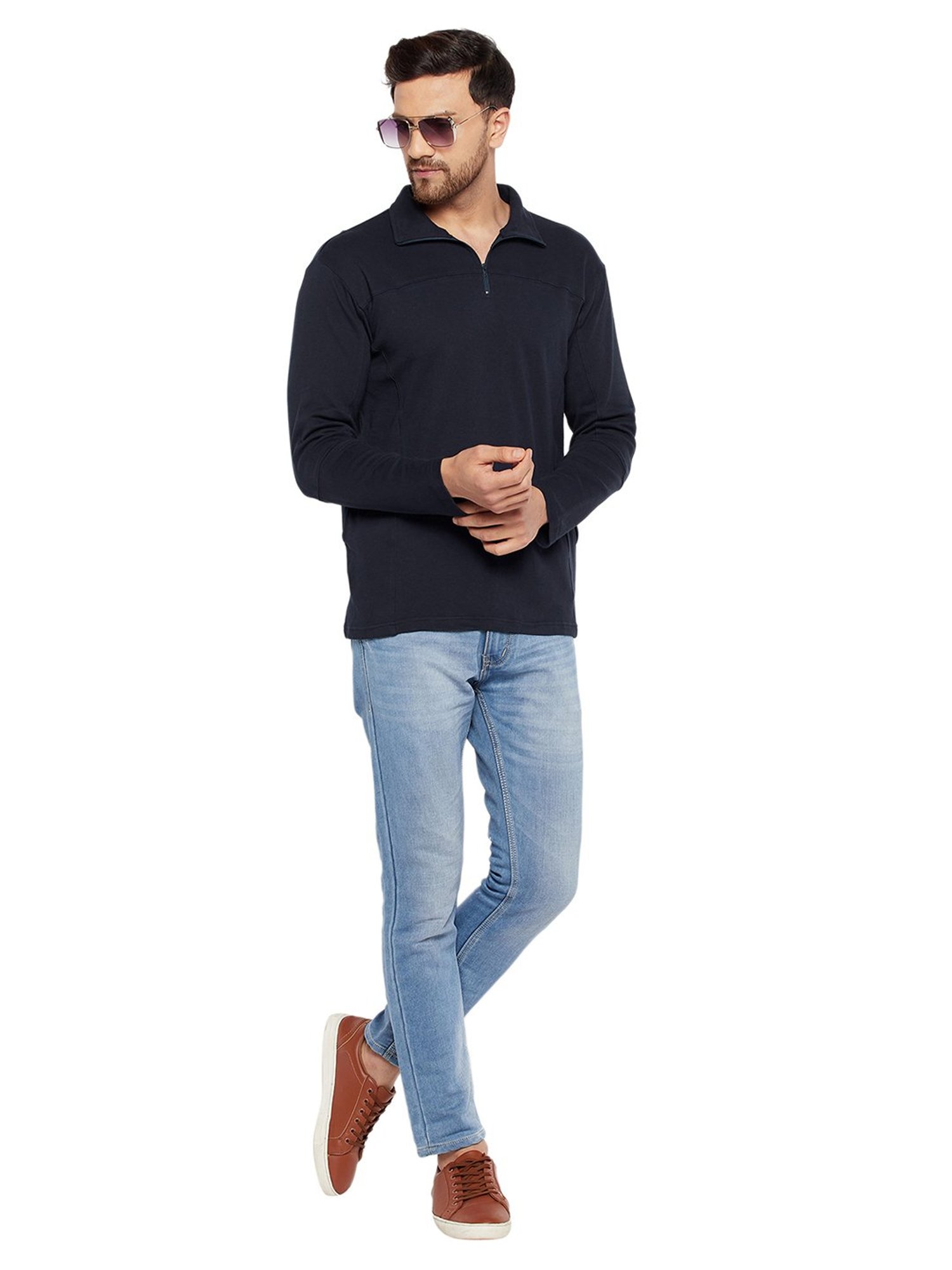 Hypernation Navy Relaxed Fit Cotton Polo T-Shirt