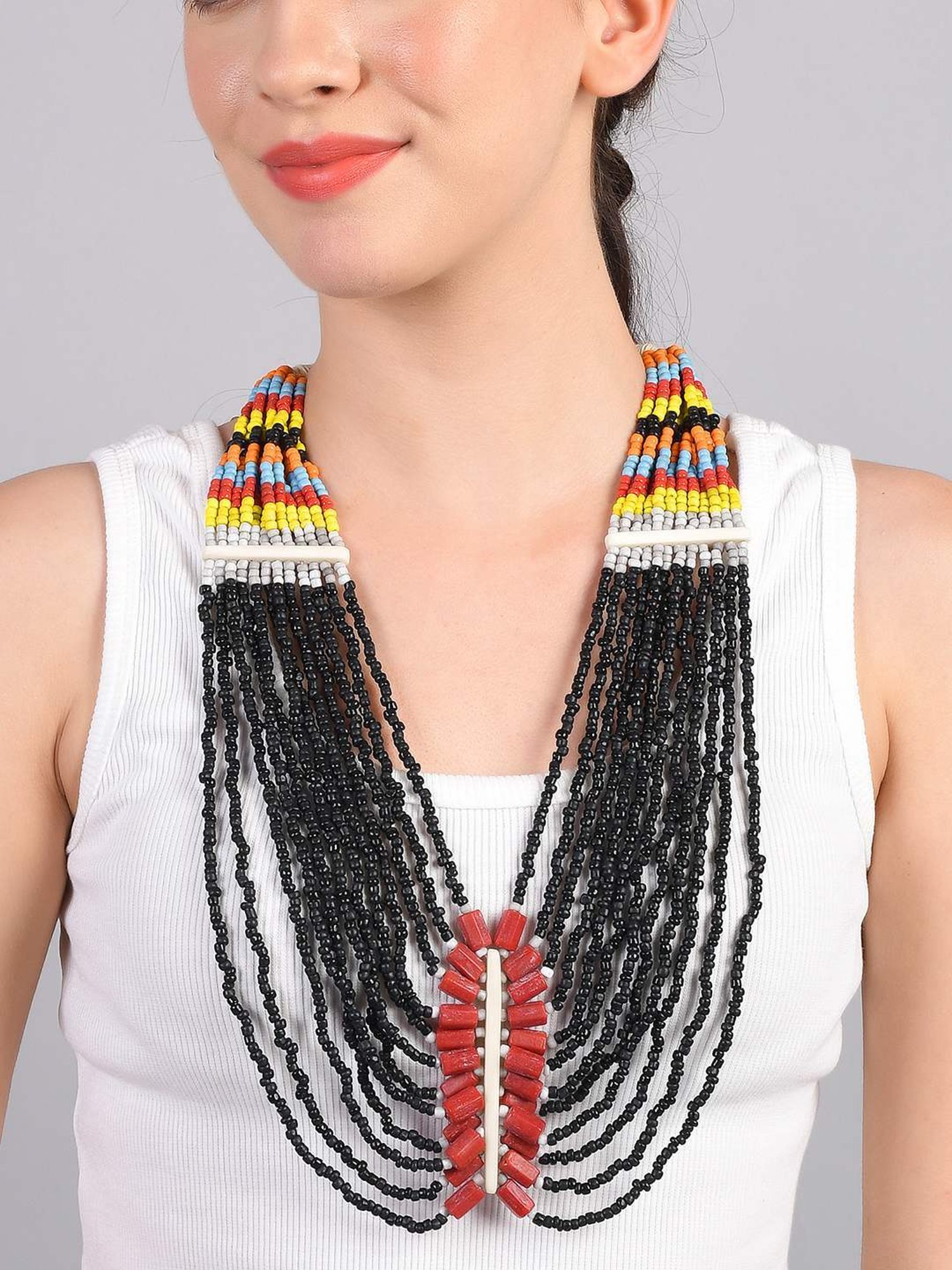 Imli Street Multicolor Vintage Naga Beaded Tribal Necklace