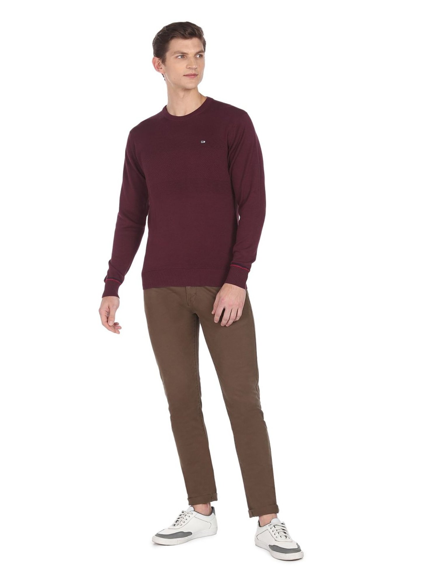 Arrow Sport Burgundy Cotton Regular Fit Sweater