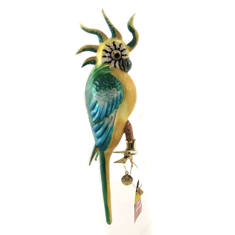 Morawski 10.75" Turquoise Teal Feathered Parrot Ornament Tropical Bird Macaw  -  Tree Ornaments