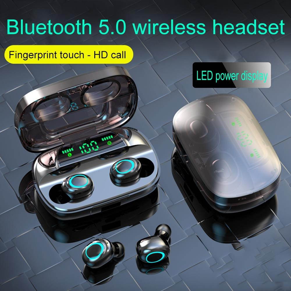 Abelanja Touch Wireless Earphone TWS 5.0 Bluetooth Headphones HiFi Stereo Earphones Noise Canceling Headset Waterproof Earbuds LED Power