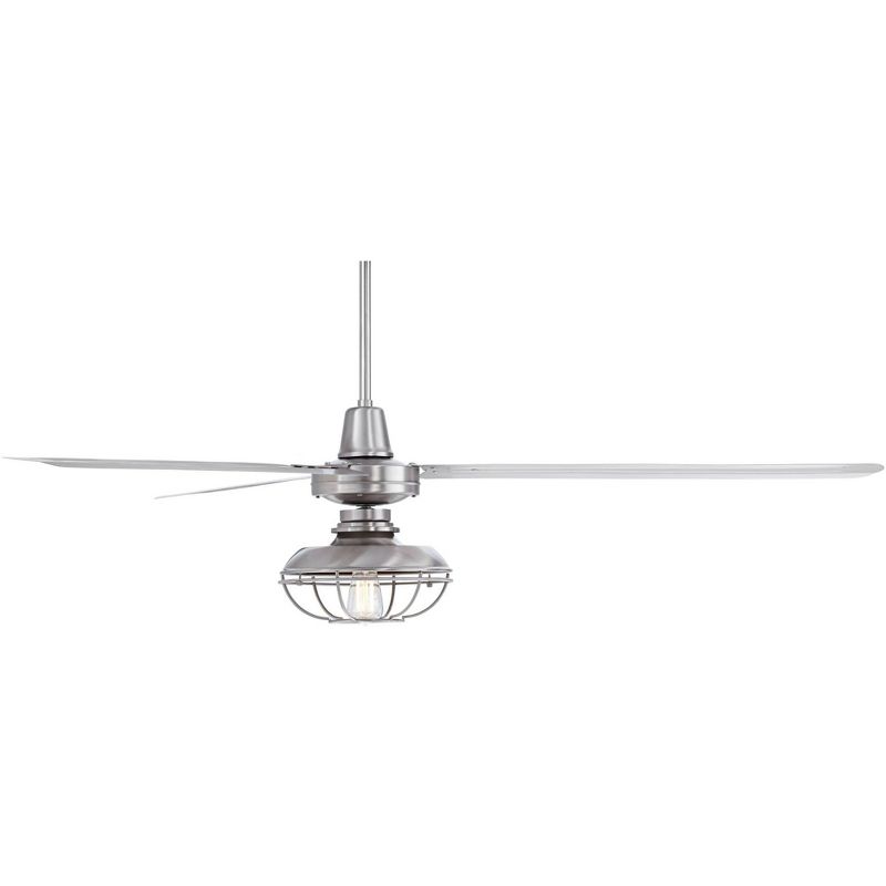 72" Casa Vieja Industrial Outdoor Ceiling Fan with Light LED Dimmable Remote Brushed Nickel Silver Blades Cage Damp Patio Porch