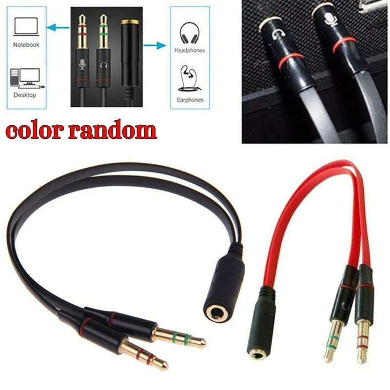 3.5mm 1 Female to 2 Male Y Splitter Cable F L/R Audio Microphone MIC PC Headset Gold Plated Headphone Mic Audio Y Splitter Flat Cable Headphone Splitter Smartphone Gaming Headset to PC Adapter USA