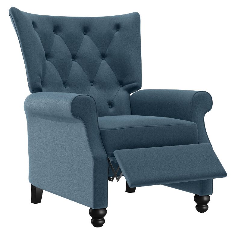 Button Tufted Pushback Recliner Plush Low Pile Velvet Medium Blue - ProLounger