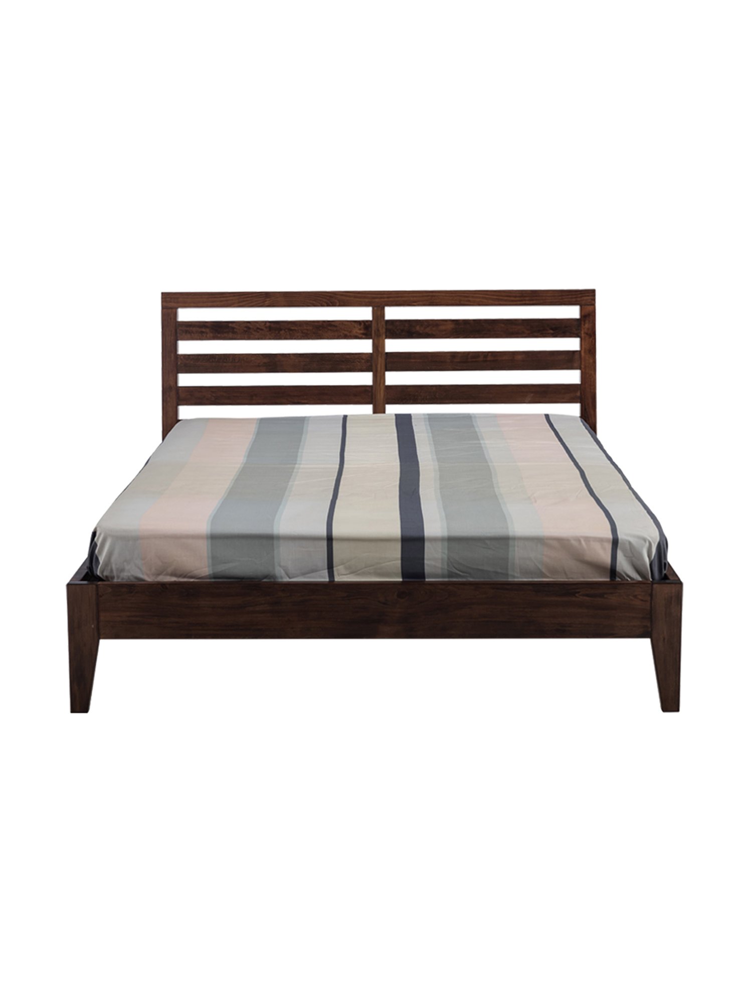 Pure Fern Solid Wood King Size Bed in Walnut Brown Matte Finish