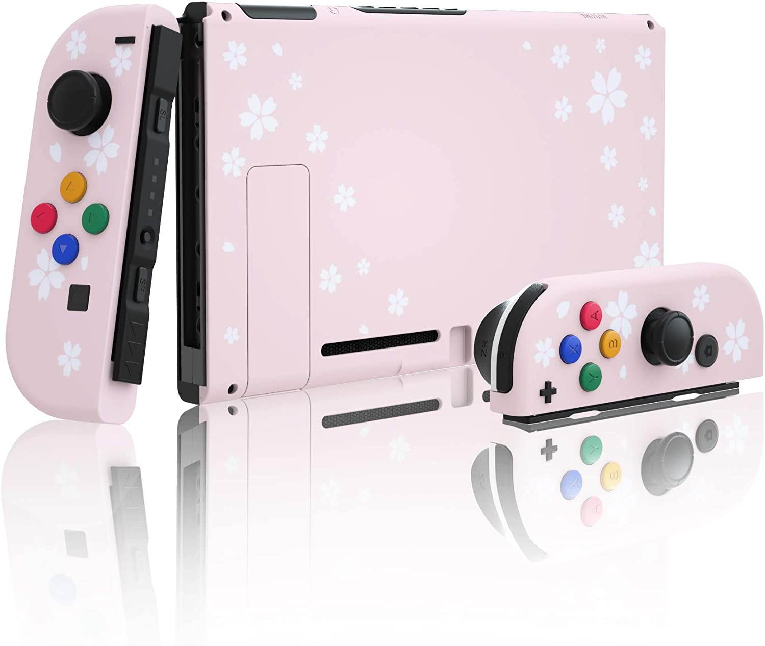 eXtremeRate Back Plate for Nintendo Switch Console, NS Joycon Handheld Controller Housing with Colorful Buttons, DIY Replacement Shell for Nintendo Switch - Sakura Petals